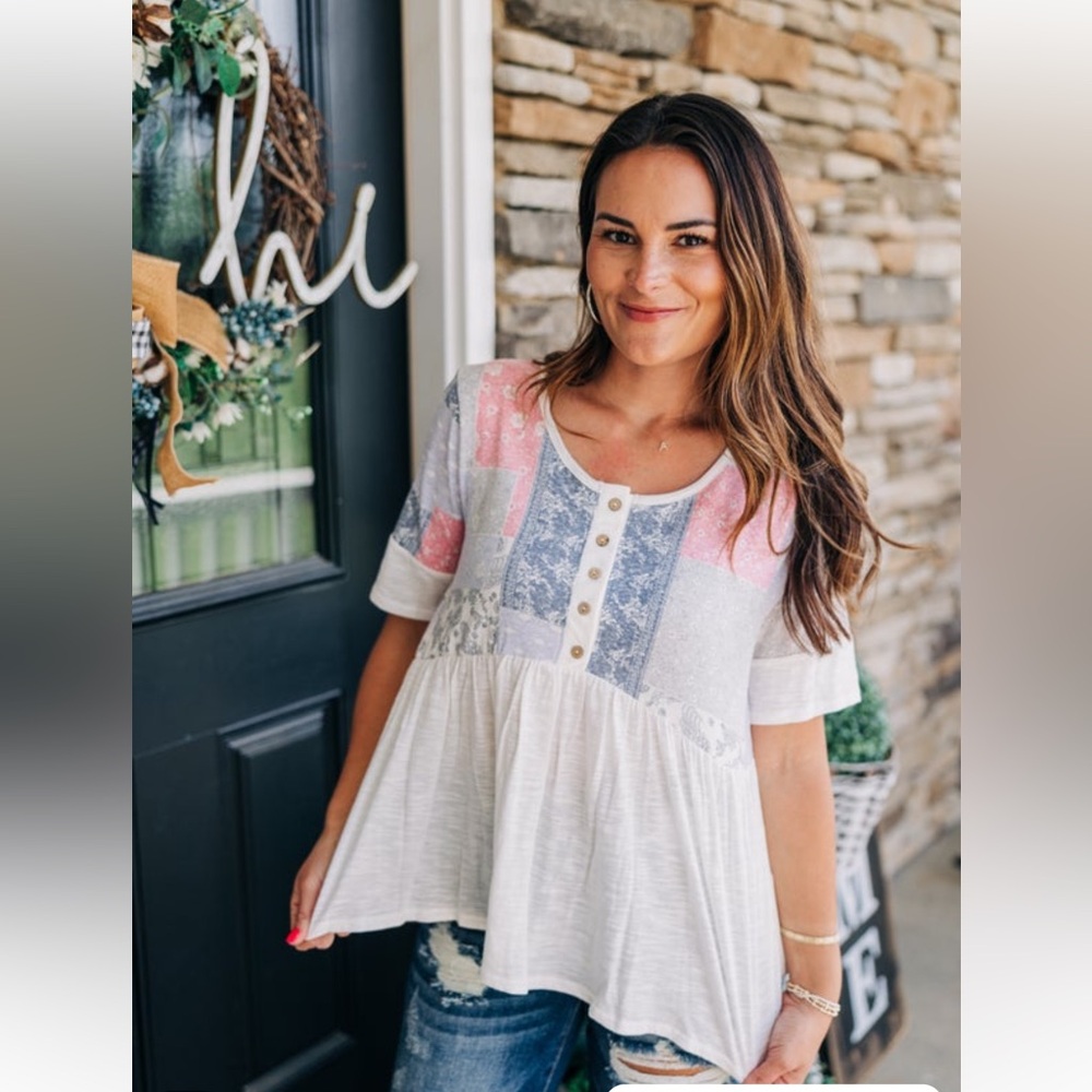 Patchwork red white and blue bandana top